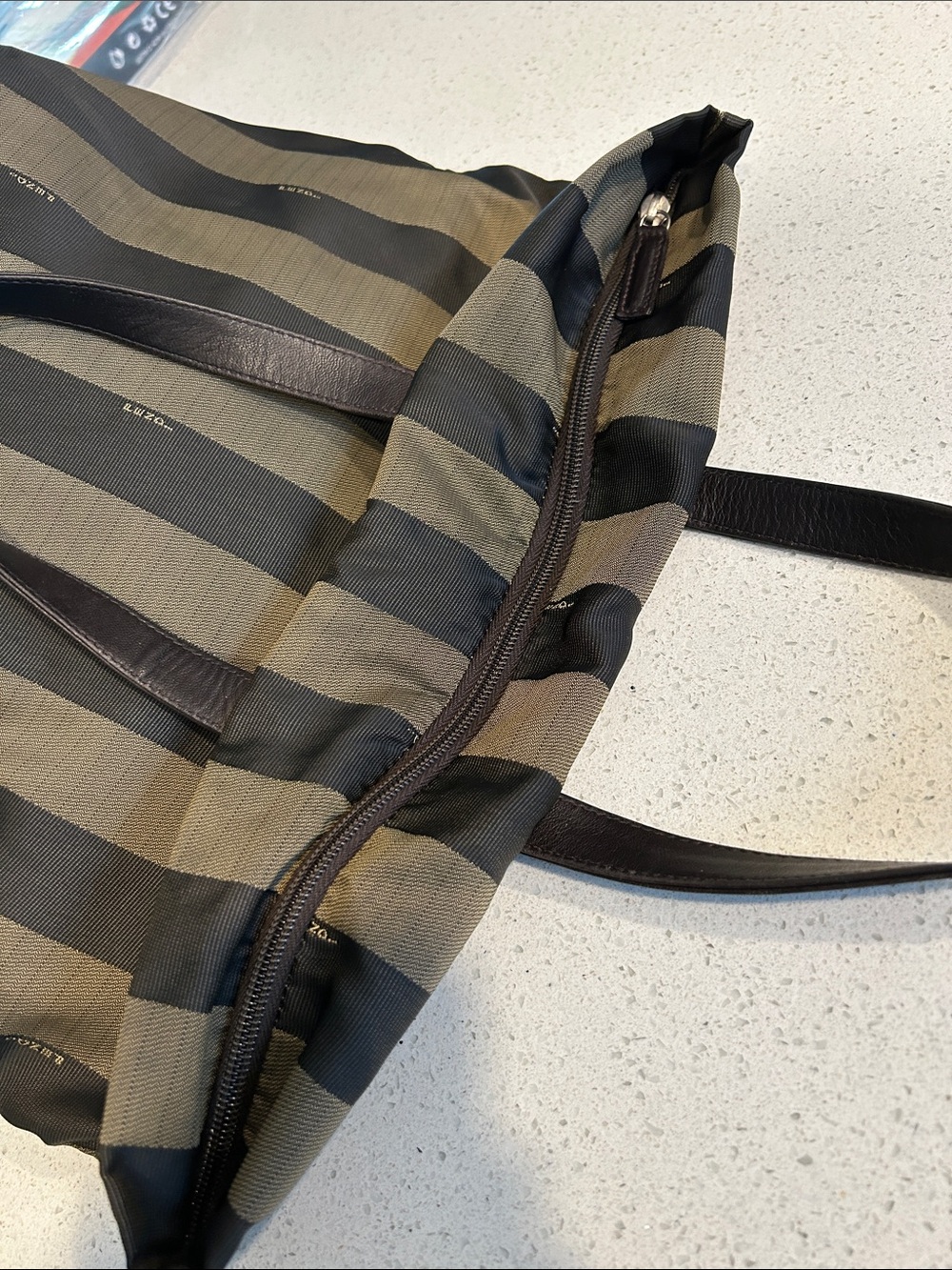 Fendi Pequin Foldable Tote | w/ Insert| Zip Top | Classic Stripe - Picture 9 of 16